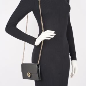 Gucci Womens Interlocking Wallet on Chain Black Leather | AlmaBagz