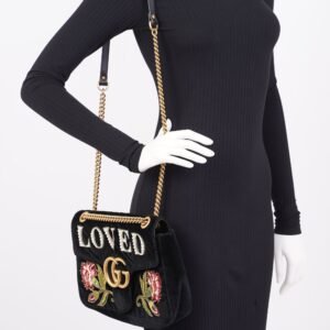 Gucci Mamont Loved Flap Black Embroidery / Velvet Medium | AlmaBagz