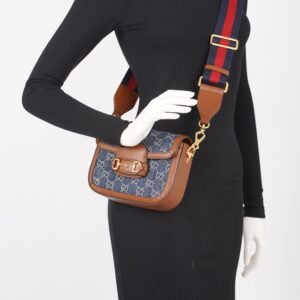 Gucci Womens Horsebit 1955 Mini Bag Denim / Brown | AlmaBagz
