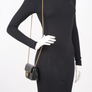 Gucci Womens Marmont Flap Black / Gold Super Mini | AlmaBagz