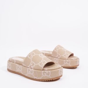 Gucci Womens Jumbo GG Platform Slide Sandal Beige / Light Pink EU 40 / UK 7 | AlmaBagz