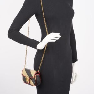 Gucci Womens Marmont Flap Beige / Black Super Mini | AlmaBagz