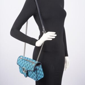 Gucci Womens GG Marmont Flap Bag Blue Small | AlmaBagz