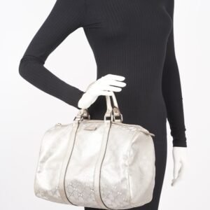 Gucci Womens Joy Boston Bag Silver GG Medium | AlmaBagz
