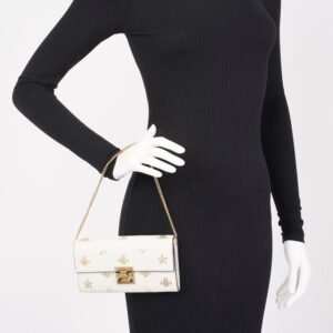 Gucci Bee Star Wallet On Chain White / Gold Leather | AlmaBagz