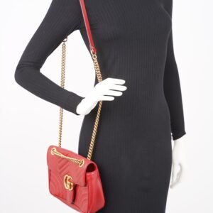 Gucci Womens Marmont Flap Red Gold Small | AlmaBagz