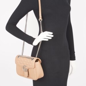 Gucci Womens GG Marmont Bag Nude Leather Small | AlmaBagz