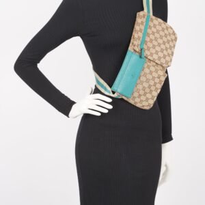 Gucci Womens Vintage GG Canvas Belt Bag Beige Teal | AlmaBagz