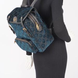 Gucci Womens Backpack GG Velvet Teal | AlmaBagz