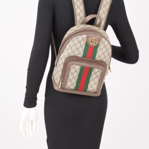 Gucci Womens Ophidia GG Backpack Brown Canvas Small | AlmaBagz