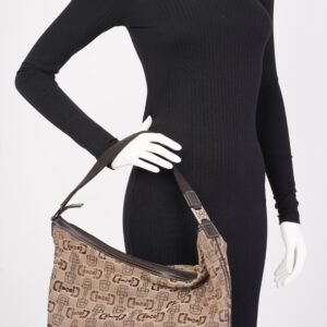 Gucci Horsebit Canvas Shoulder Bag Brown Canvas Large | AlmaBagz