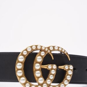 Gucci Womens Pearl Marmont Belt Black / Gold / Silver 65cm - 26" | AlmaBagz