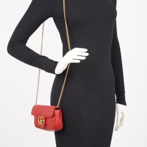 Gucci Womens Marmont Flap Red / Gold Super Mini | AlmaBagz