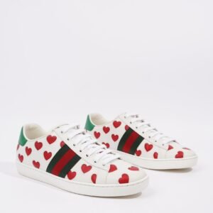 Gucci Womens Ace Hearts White / Green / Red EU 37 / UK 4 | AlmaBagz