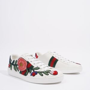 Gucci Womens Foral Ace Sneakers White EU 39.5 / UK 6.5 | AlmaBagz