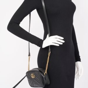 Gucci GG Marmont Matelasse Mini Black Matelasse Leather | AlmaBagz