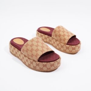Gucci Womens Angelina GG Monogram Slides Tan EU 41 / UK 8 | AlmaBagz