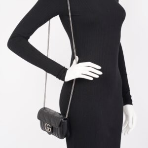 Gucci Marmont Flap Black Matelasse Leather Super Mini | AlmaBagz