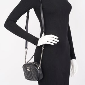 Gucci Marmont Zip Black Matelasse Leather Mini | AlmaBagz