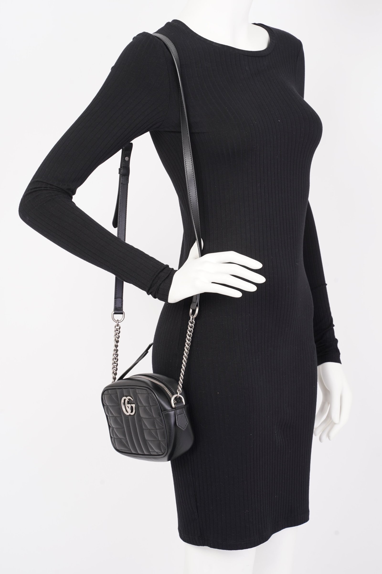 Gucci Marmont Zip Black Matelasse Leather Mini | AlmaBagz
