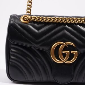 Gucci Womens Marmont Flap Black / Gold Small | AlmaBagz