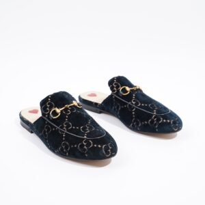 Gucci Womens Jumbo GG Princetown Slipper Navy EU 37.5 / UK 4.5 | AlmaBagz