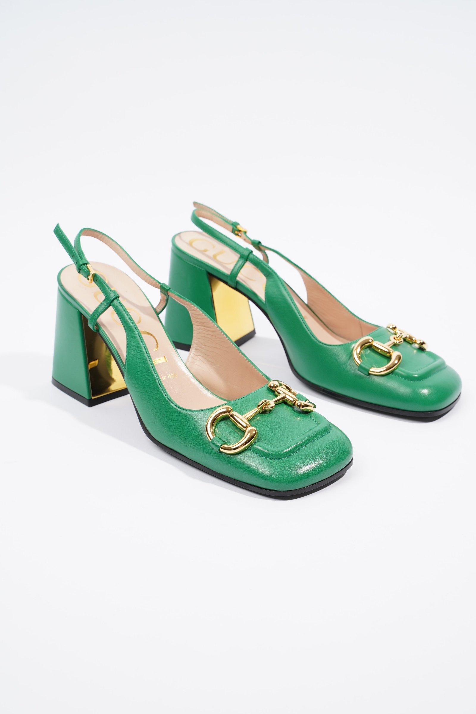 Gucci Mid Heel Slingback Heel Green Leather EU 38 / UK 5 | AlmaBagz