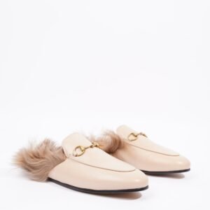 Gucci Womens Princetown Fur Loafers Nude EU 38 / UK 5 | AlmaBagz