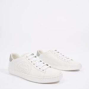 Gucci Womens Ace Leather Sneaker White / Grey Tab EU 37.5 / UK 4.5 | AlmaBagz