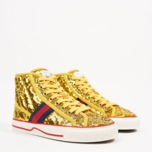 Gucci Womens Tennis High Top Gold Sequin EU 36.5 / UK 3.5 | AlmaBagz