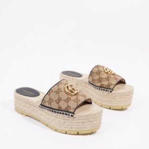 Gucci Womens Espadrille Wedge Sandal Beige EU 37.5 / UK 4.5 | AlmaBagz
