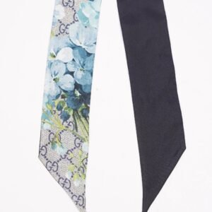 Gucci Womens GG Blooms Silk Neck Bow Blue 5cm x 86cm | AlmaBagz