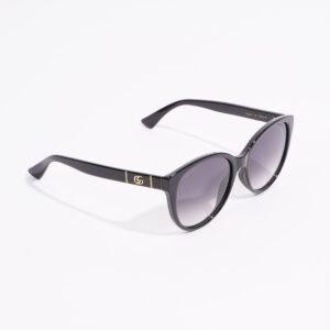 Gucci Womens Round Cat Eye Sunglasses Black Acetate 145 | AlmaBagz