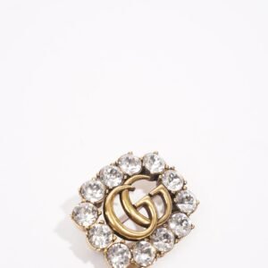 Gucci Womens GG Crystal Embellished Brooch Gold / Crystal | AlmaBagz