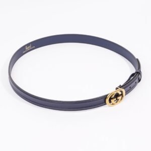Gucci Womens Interlocking Belt Navy Leather 100 | AlmaBagz