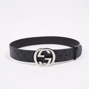 Gucci Mens Interlocking Belt Black / Silver 85-34 | AlmaBagz