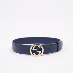 Gucci Womens Interlocking Belt Navy / Silver 75-30 | AlmaBagz
