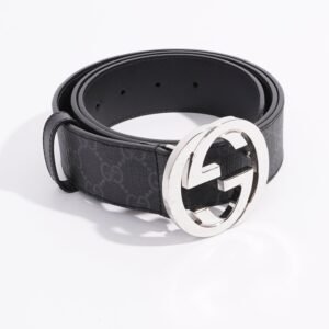 Gucci Mens Interlocking Belt Black Guccissima 95cm - 38" | AlmaBagz