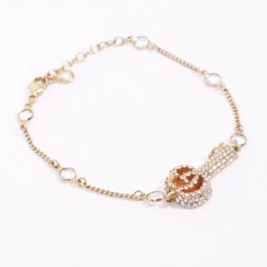 Gucci Womens Crystal-Embellished Double G Key Bracelet Gold / Silver | AlmaBagz