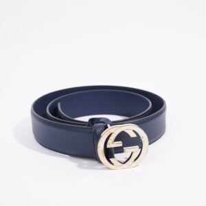 Gucci Womens Interlocking Belt Navy 90cm - 36" | AlmaBagz