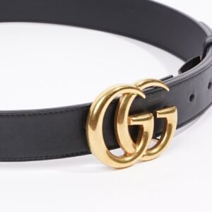 Gucci Womens Double G Marmont Belt Black Leather 75cm | AlmaBagz