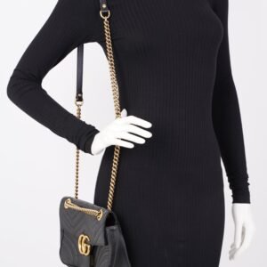 Gucci Womens GG Marmont Flap Bag Black Leather Small | AlmaBagz