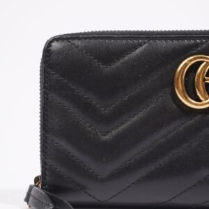 Gucci Womens Marmont Zip Around Wallet Black / Gold | AlmaBagz