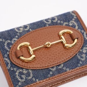 Gucci Womens Horsebit 1955 Card Case Wallet Denim / Brown | AlmaBagz