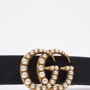 Gucci Womens Marmont Belt With Pearls Black / Gold 95-38 | AlmaBagz