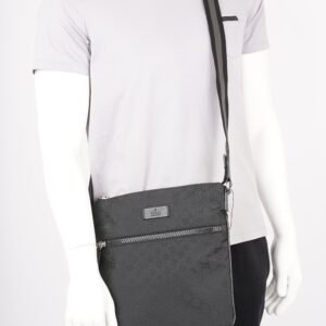 Gucci Mens Front Zip Flat Messenger Bag Black Nylon | AlmaBagz