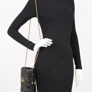 Gucci Womens GG Marmont 2.0 Bucket Bag Black Leather | AlmaBagz