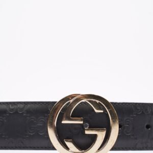 Gucci Womens Interlocking Belt Black Guccissima 80cm / 32" | AlmaBagz
