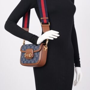 Gucci Web Horsebit 1955 Bag Brown / Denim Canvas / Leather | AlmaBagz