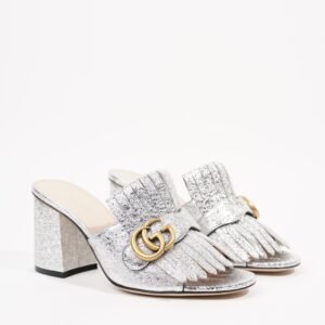 Gucci Womens Marmont Fringe Sandal Silver EU 38 / UK 5 | AlmaBagz